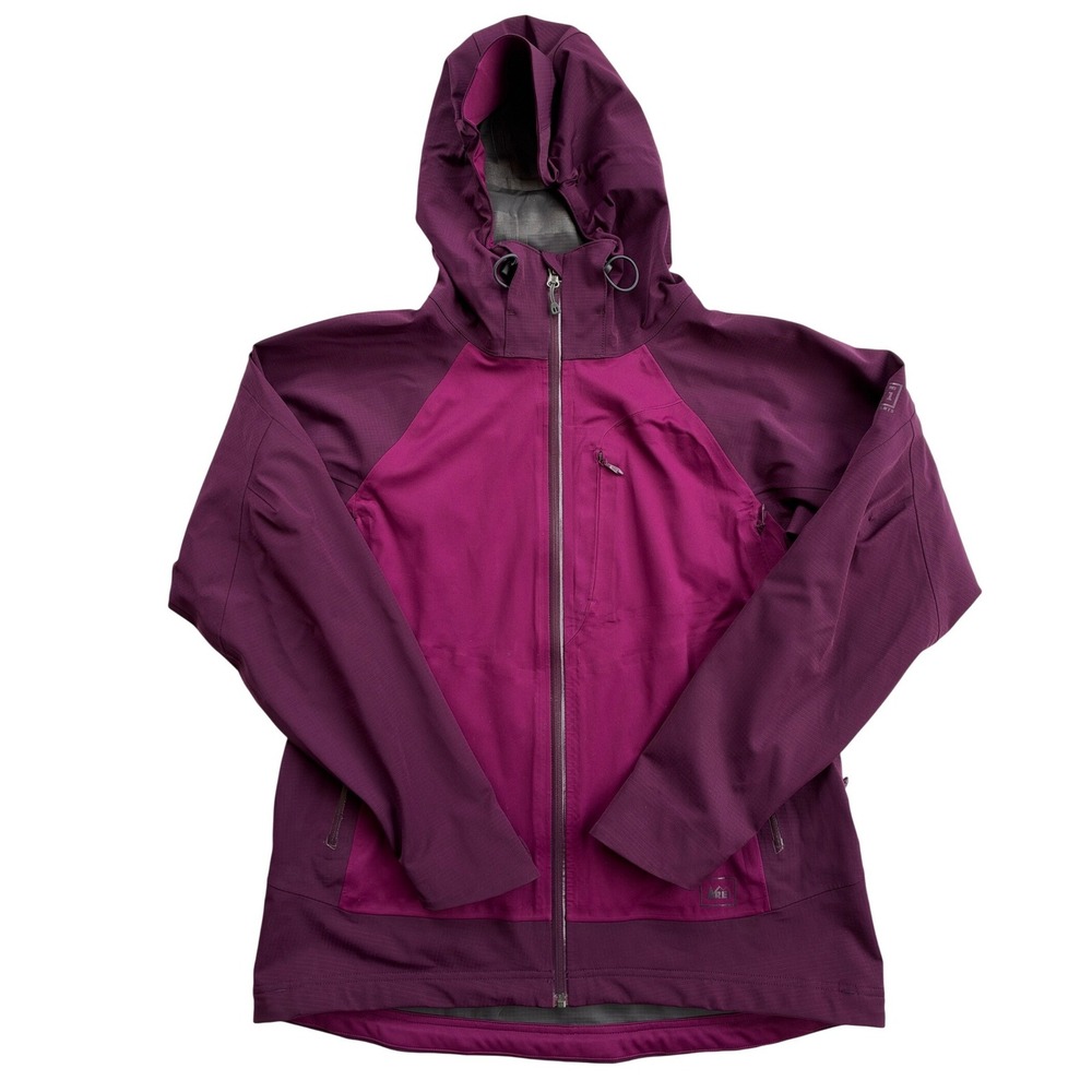 REI Elements E1 Rain Jacket Women L Purple  Hooded Waterproof Shell Excellent